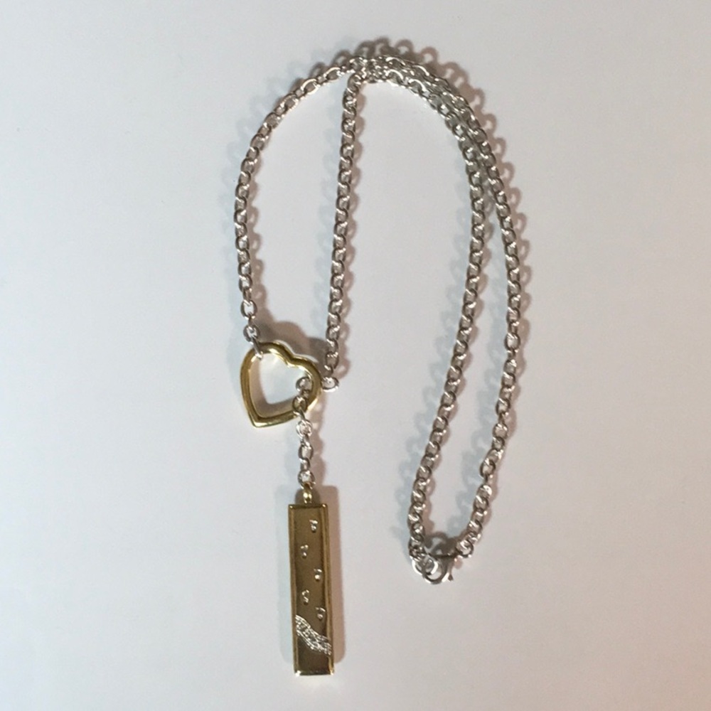 Sterling Silver Heart & Ingot Bar Necklace 18”